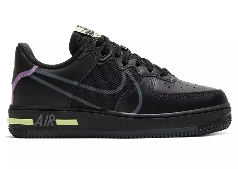 Nike Air Force 1 Low React Black Violet Star Barely Volt GS CD6960 001